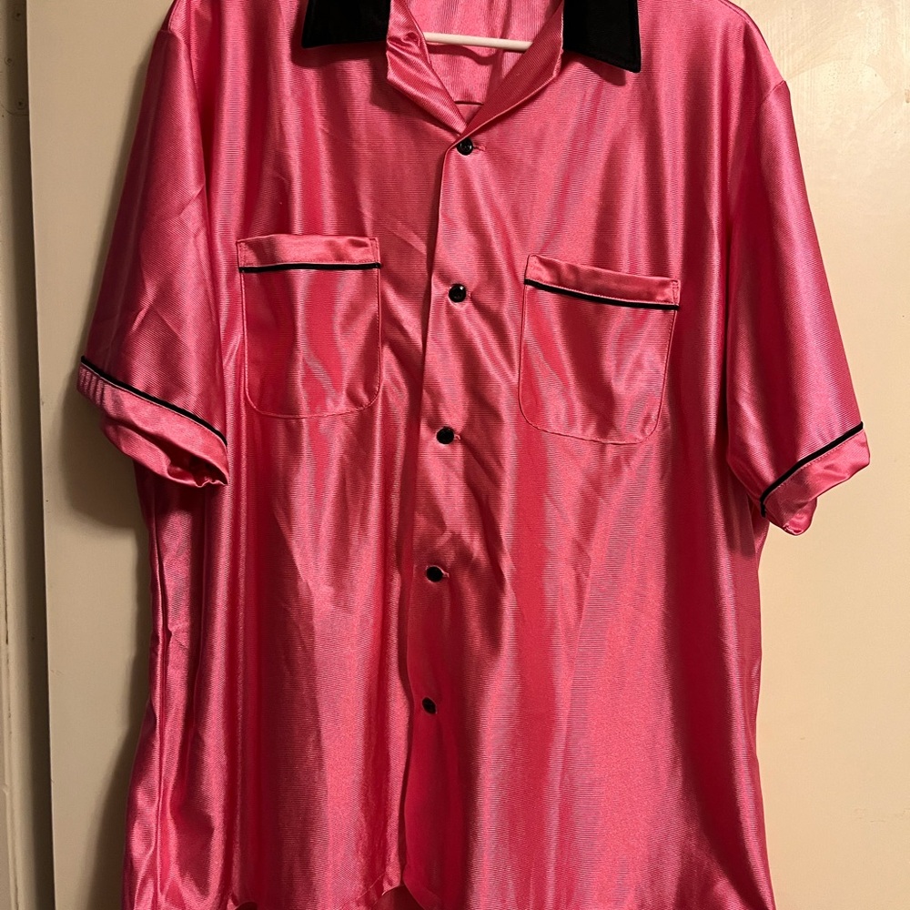 Pink Satin Retro Bowling Style Shirt